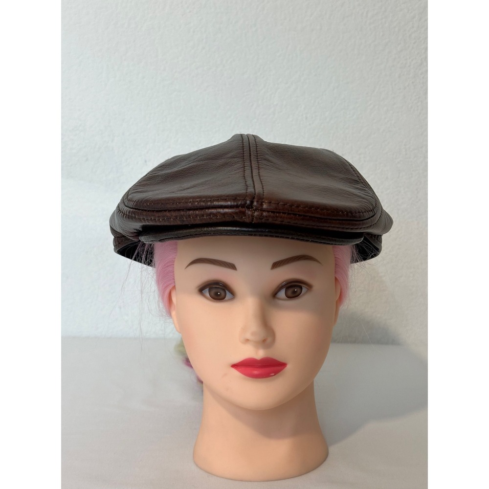 Lethmik Mens Brown Leather Ivy Cap Flat Hat Fold Down Ear Flaps Fleece 2XL 22''